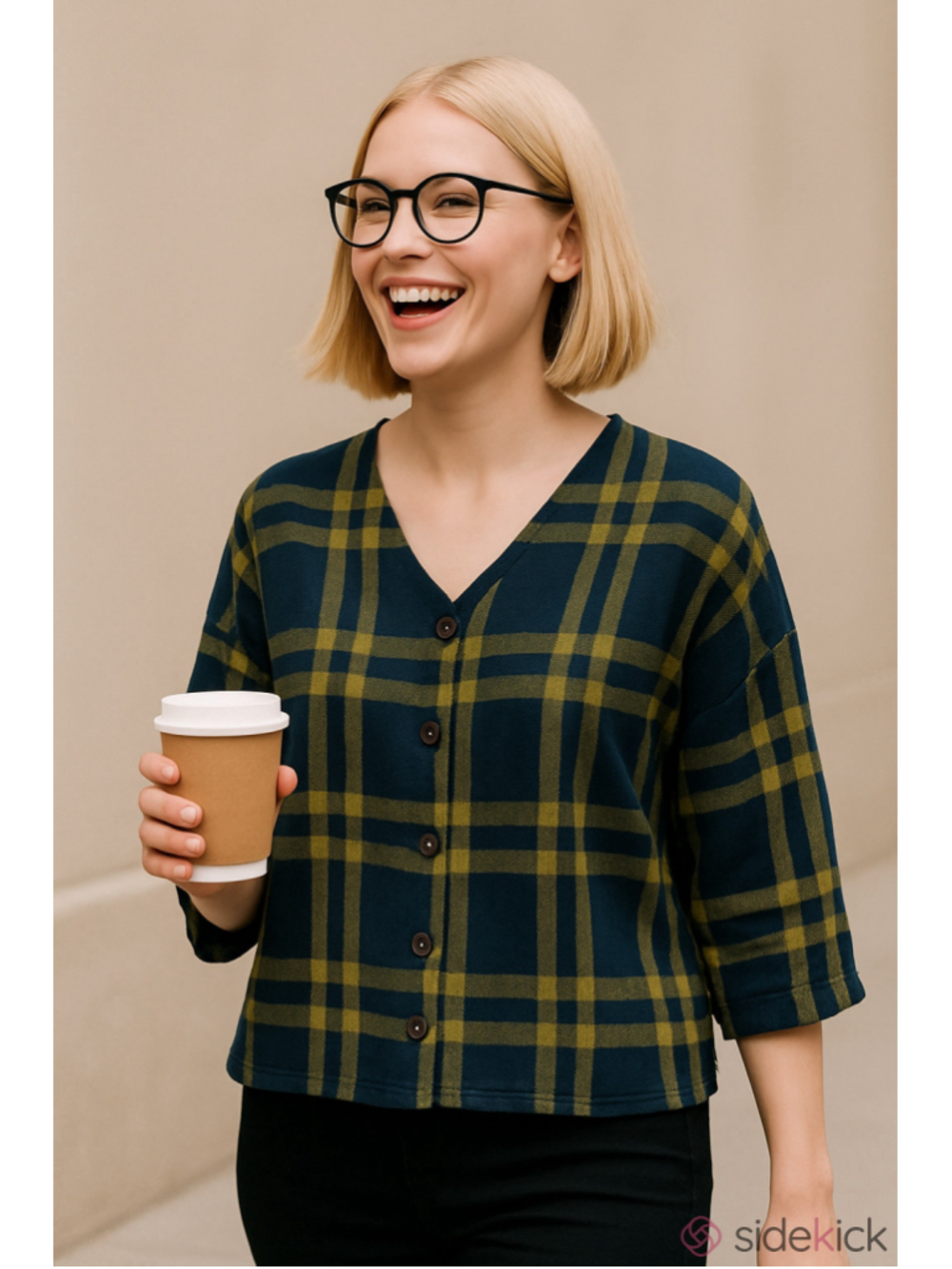 Women's Ace & Jig Imogen Navy Olive Plaid Button Down Shirt Size S